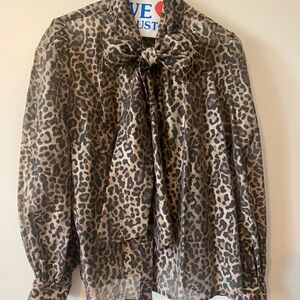 Leopard Print Bow Blouse - Neutral Animal Print